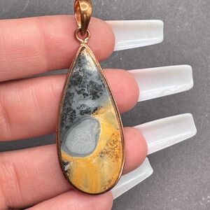 Whimsical Jasper Stone Set In Cooper Teardrop Pendant